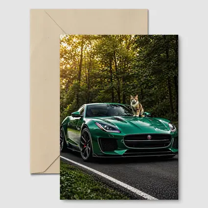 Green Jaguar F Type Cat Forest Road