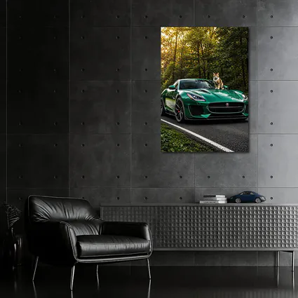 Green Jaguar F Type Cat Forest Road
