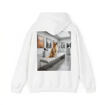Golden Retriever Sitting in Modern Art Gallery