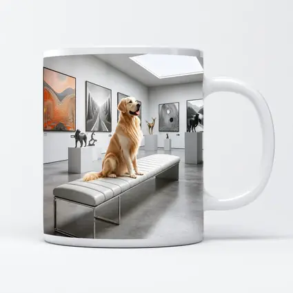 Golden Retriever Sitting in Modern Art Gallery