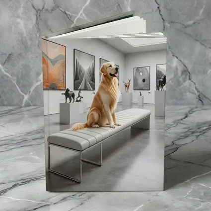 Golden Retriever Sitting in Modern Art Gallery