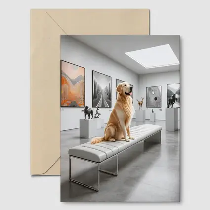 Golden Retriever Sitting in Modern Art Gallery