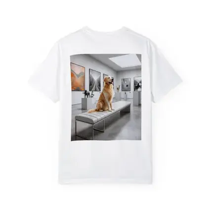 Golden Retriever Sitting in Modern Art Gallery