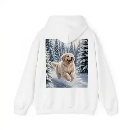 Golden Retriever Running Through Snowy Winter Forest