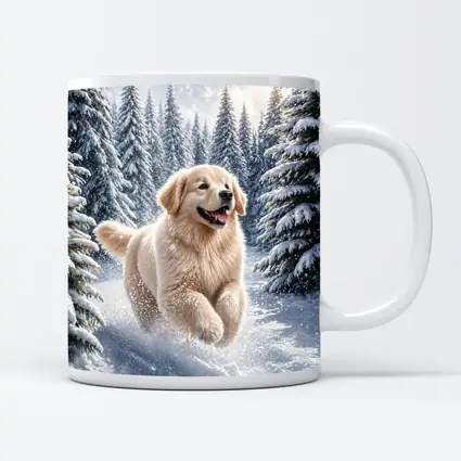 Golden Retriever Running Through Snowy Winter Forest