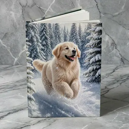 Golden Retriever Running Through Snowy Winter Forest