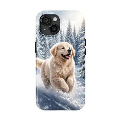 Golden Retriever Running Through Snowy Winter Forest