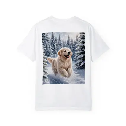 Golden Retriever Running Through Snowy Winter Forest