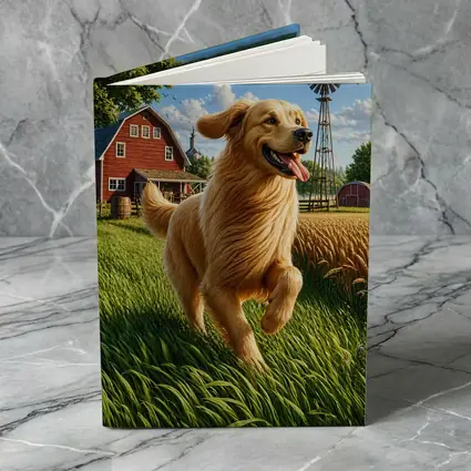 Golden Retriever Running on Sunny Farm