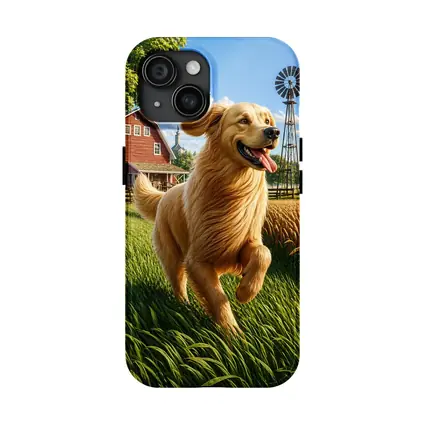 Golden Retriever Running on Sunny Farm