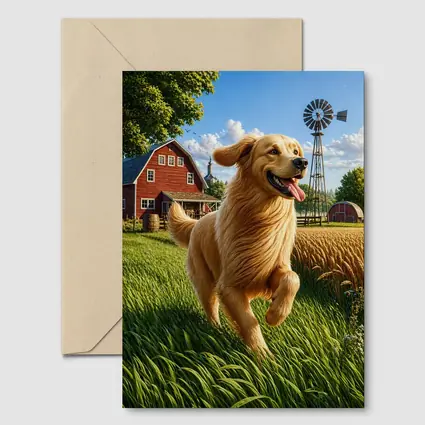 Golden Retriever Running on Sunny Farm