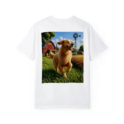 Golden Retriever Running on Sunny Farm
