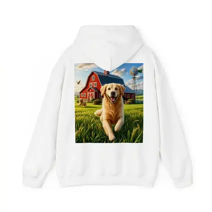 Golden Retriever Running Farm Red Barn
