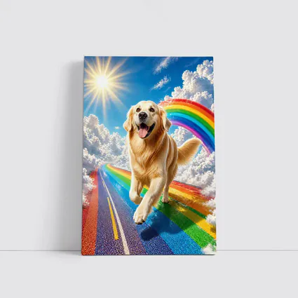 Golden Retriever Running on Rainbow Road