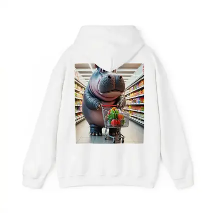 Cartoon Hippo Shopping Cart Grocery Store