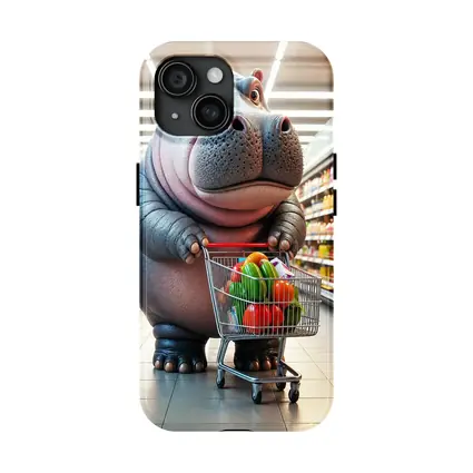 Cartoon Hippo Shopping Cart Grocery Store