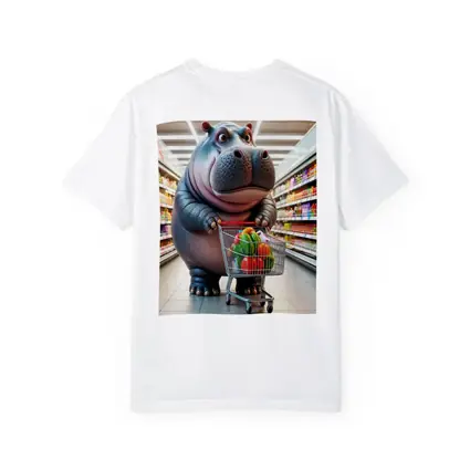 Cartoon Hippo Shopping Cart Grocery Store