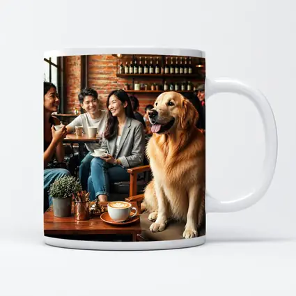 Golden Retriever Sitting in Cozy Cafe