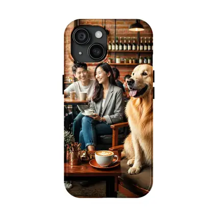 Golden Retriever Sitting in Cozy Cafe