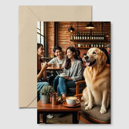 Golden Retriever Sitting in Cozy Cafe