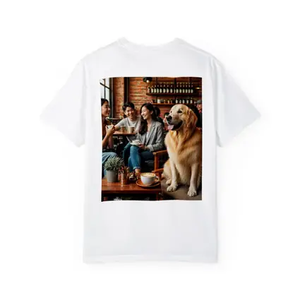 Golden Retriever Sitting in Cozy Cafe