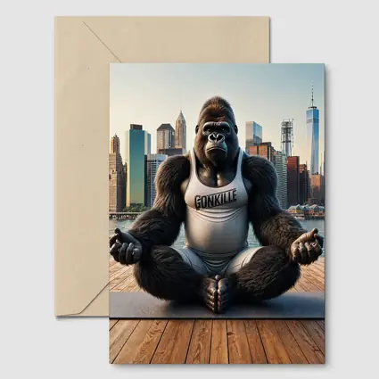 Gorilla Meditating Yoga New York City Skyline