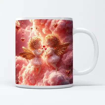 Cherub Angels Pink Clouds Gold Hearts