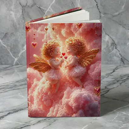 Cherub Angels Pink Clouds Gold Hearts