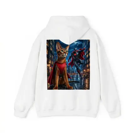 Abyssinian Cat Superhero Night City Scene