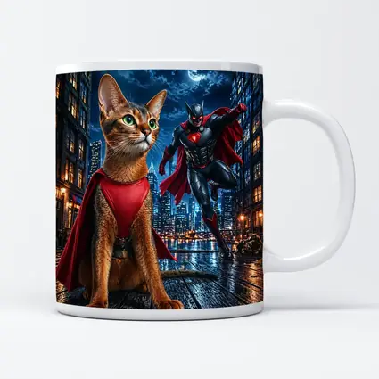 Abyssinian Cat Superhero Night City Scene
