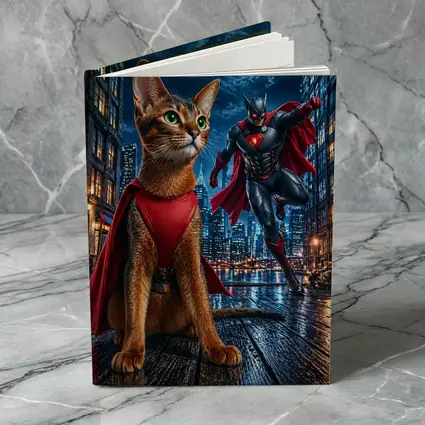 Abyssinian Cat Superhero Night City Scene