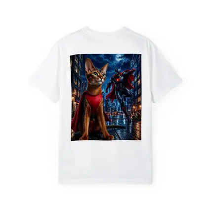 Abyssinian Cat Superhero Night City Scene