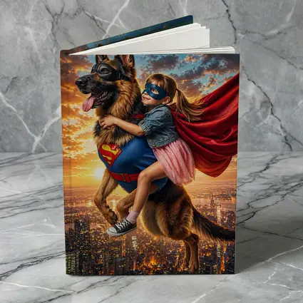 Superhero Girl Flying With German Shepherd