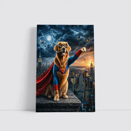 Golden Retriever Superman Hero City Night
