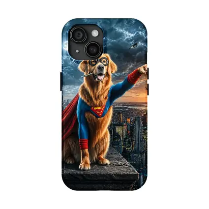 Golden Retriever Superman Hero City Night
