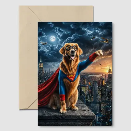 Golden Retriever Superman Hero City Night
