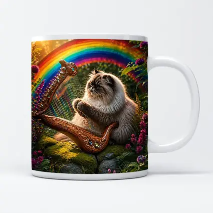 Himalayan Cat Playing Harp Rainbow Garden