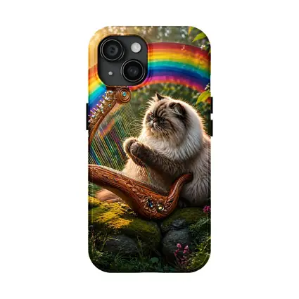 Himalayan Cat Playing Harp Rainbow Garden
