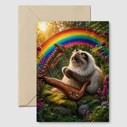 Himalayan Cat Playing Harp Rainbow Garden