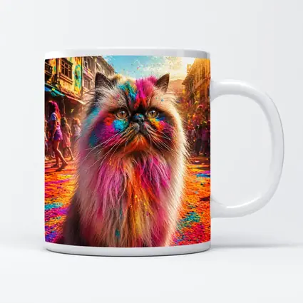 Himalayan Cat Covered in Holi Festival Colors