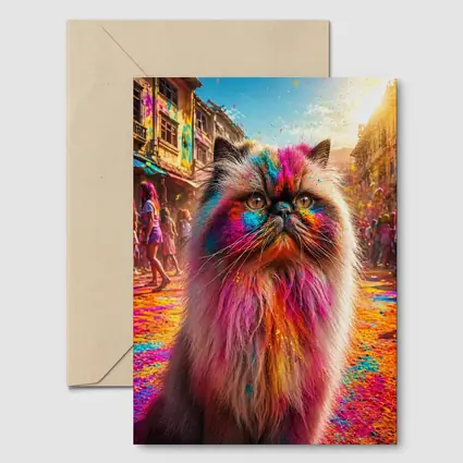 Himalayan Cat Covered in Holi Festival Colors
