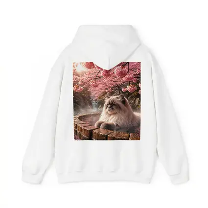Himalayan Cat Relaxing in Cherry Blossom Onsen