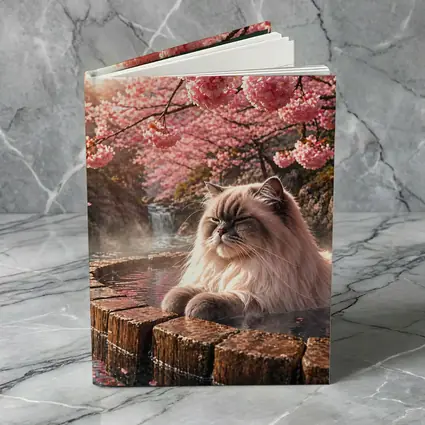 Himalayan Cat Relaxing in Cherry Blossom Onsen