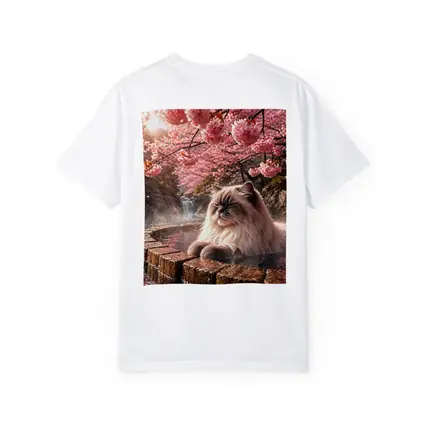 Himalayan Cat Relaxing in Cherry Blossom Onsen