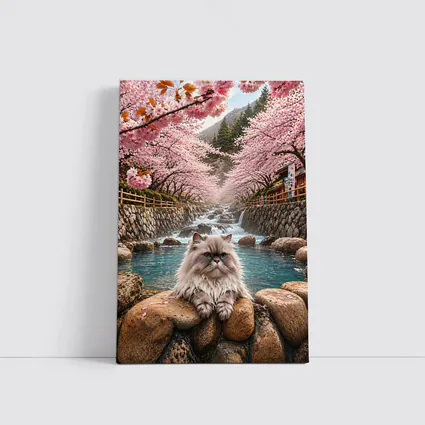 Himalayan Cat Relaxing Among Cherry Blossoms