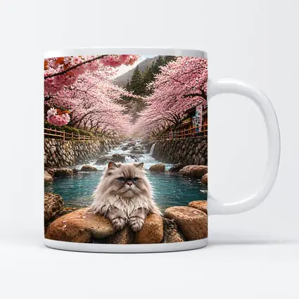 Himalayan Cat Relaxing Among Cherry Blossoms