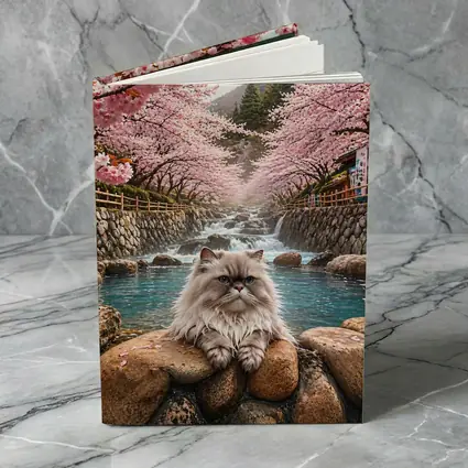 Himalayan Cat Relaxing Among Cherry Blossoms