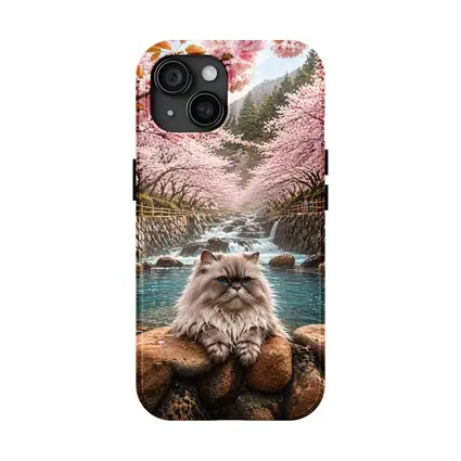 Himalayan Cat Relaxing Among Cherry Blossoms