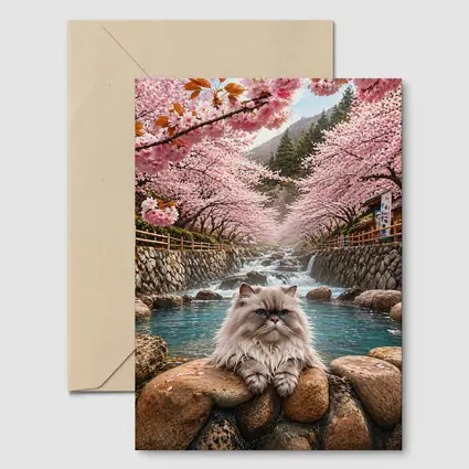 Himalayan Cat Relaxing Among Cherry Blossoms