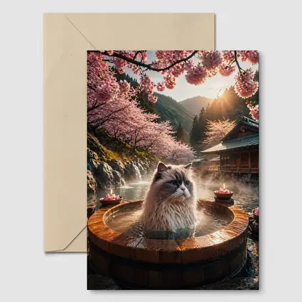 Ragdoll Cat Relaxing in Japanese Hot Spring